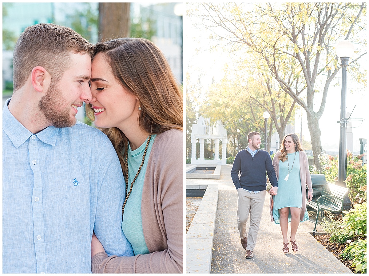 Fall Engagement Pictures with Puppy at Riverscape Park and Eastwood Lake in Dayton, Ohio photographed by Rachael Leigh Photography