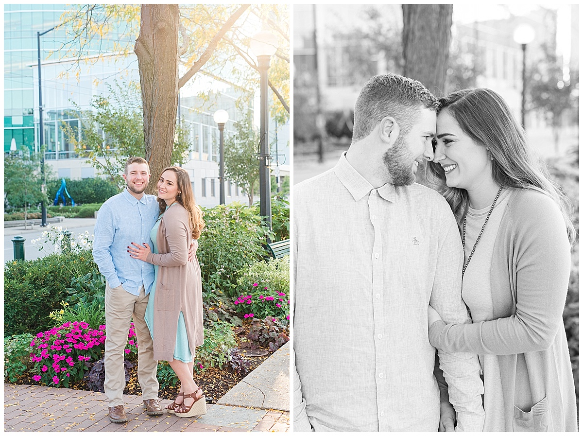 Fall Engagement Pictures with Puppy at Riverscape Park and Eastwood Lake in Dayton, Ohio photographed by Rachael Leigh Photography