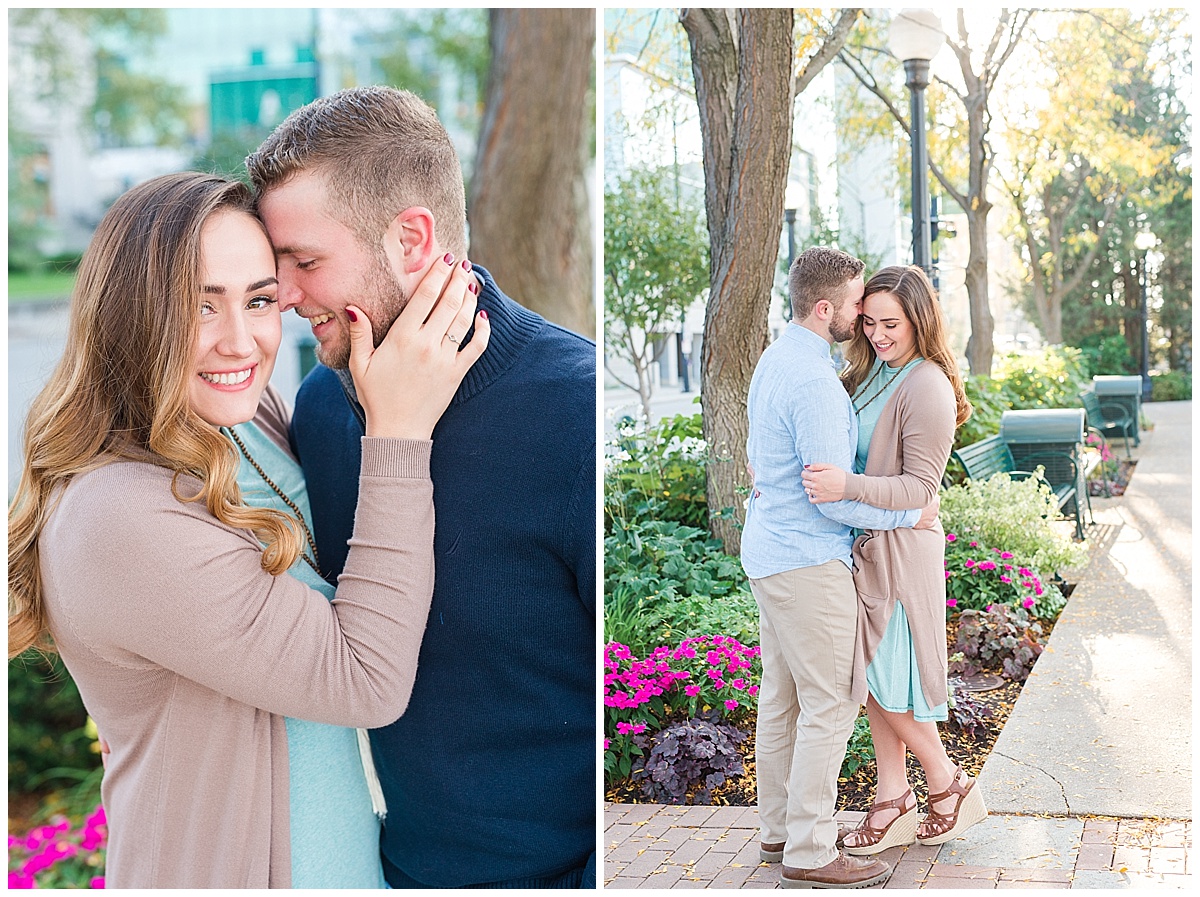 Fall Engagement Pictures with Puppy at Riverscape Park and Eastwood Lake in Dayton, Ohio photographed by Rachael Leigh Photography