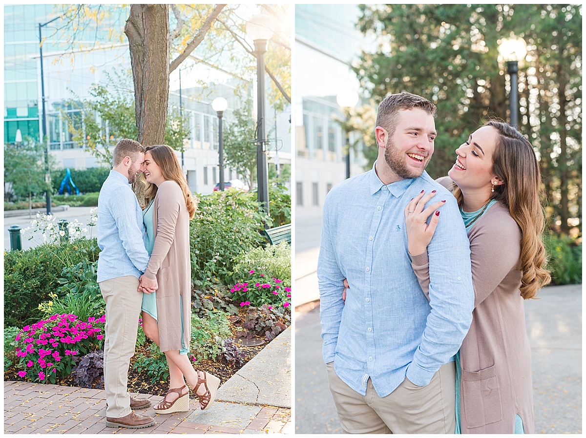 Fall Engagement Pictures with Puppy at Riverscape Park and Eastwood Lake in Dayton, Ohio photographed by Rachael Leigh Photography