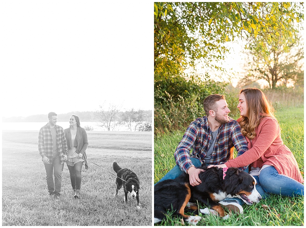Fall Engagement Pictures with Puppy at Riverscape Park and Eastwood Lake in Dayton, Ohio photographed by Rachael Leigh Photography