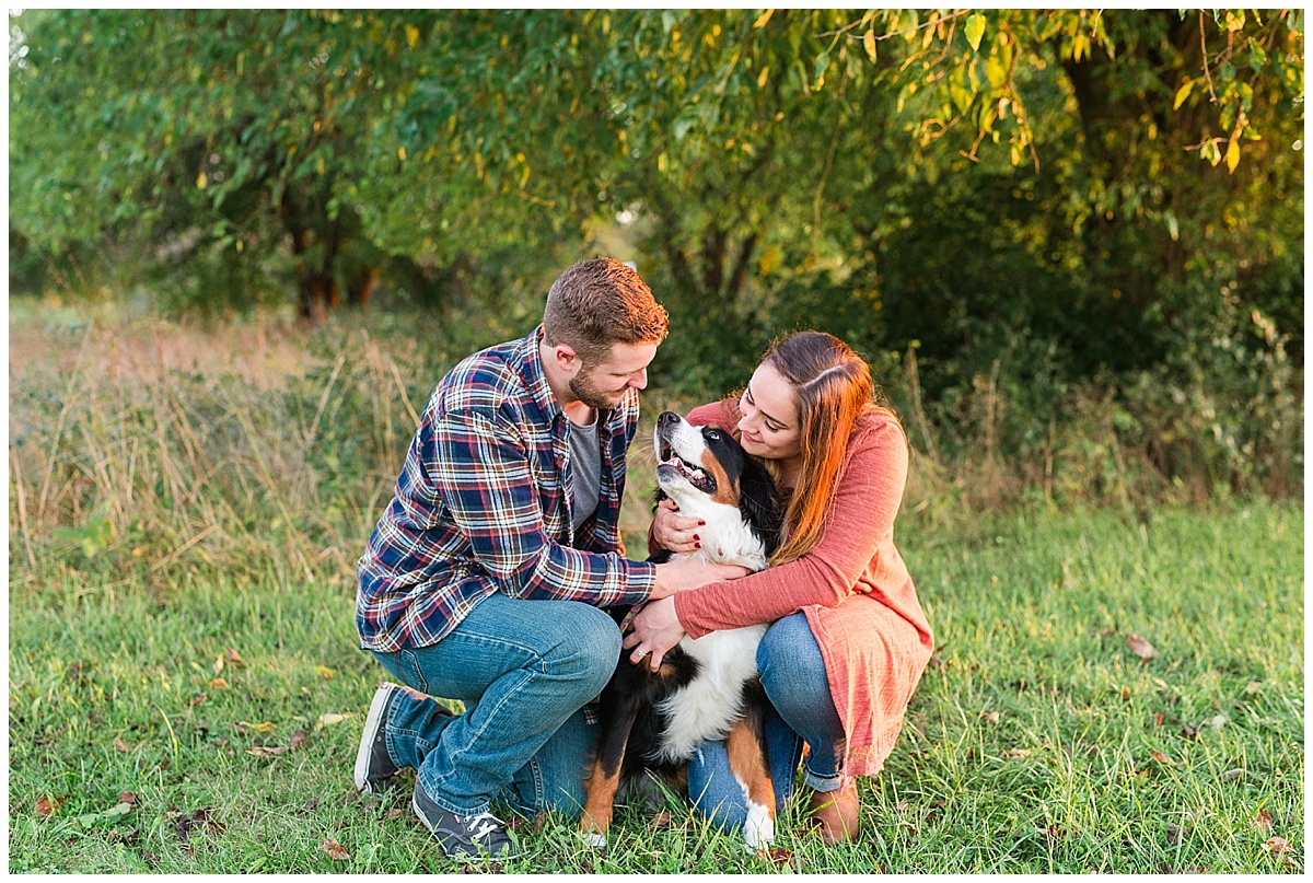 Fall Engagement Pictures with Puppy at Riverscape Park and Eastwood Lake in Dayton, Ohio photographed by Rachael Leigh Photography
