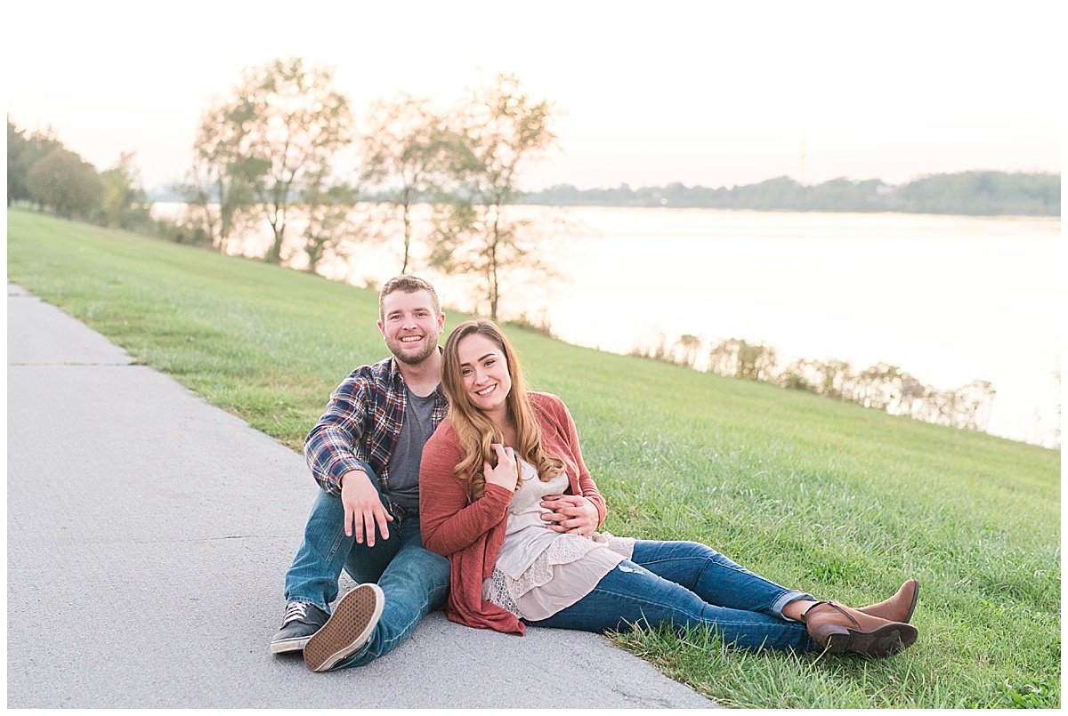 Fall Engagement Pictures with Puppy at Riverscape Park and Eastwood Lake in Dayton, Ohio photographed by Rachael Leigh Photography