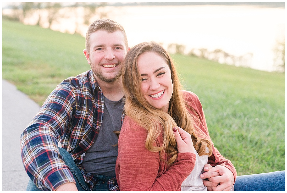 Fall Engagement Pictures with Puppy at Riverscape Park and Eastwood Lake in Dayton, Ohio photographed by Rachael Leigh Photography